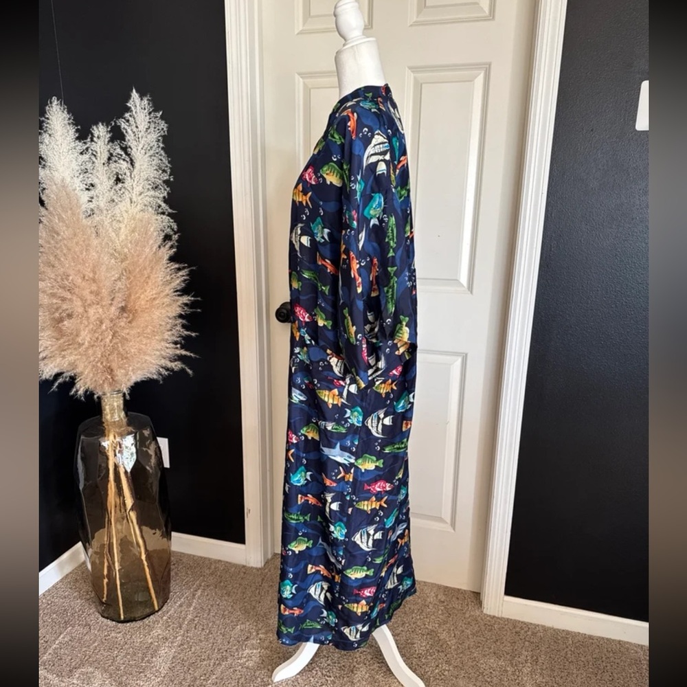 Vintage Whitby 100% SILK Fish Print Robe Kimono Swimsuit Coverup One Size - Picture 3 of 12